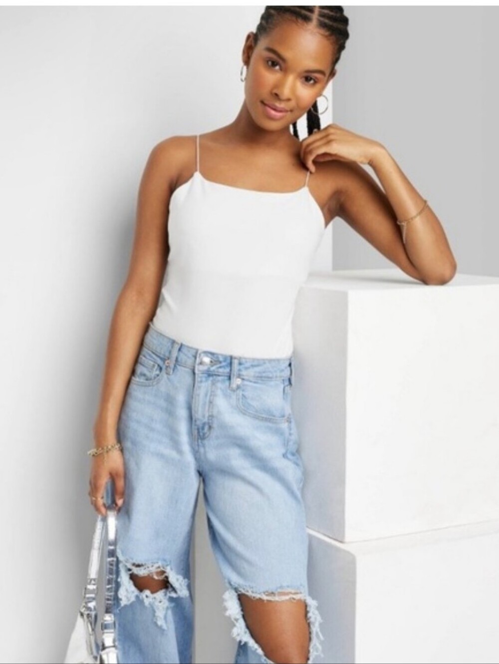 Women's White Bodysuit With Spaghetti Straps - Wild Fable - 2X